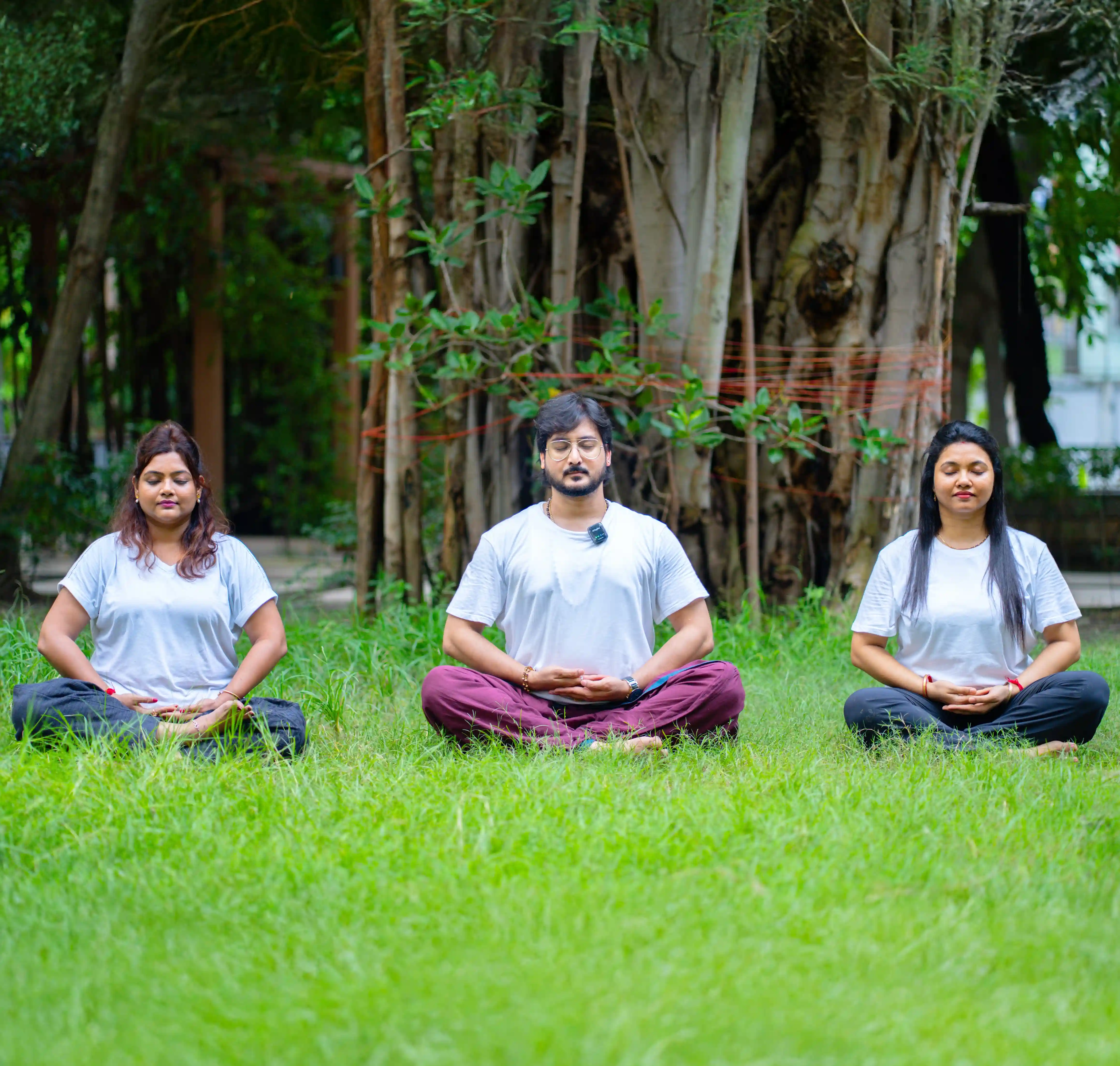 A student building strength and flexibility through a yoga beginners course, guided by Gaurav Tribedi of Nabatara Institute.