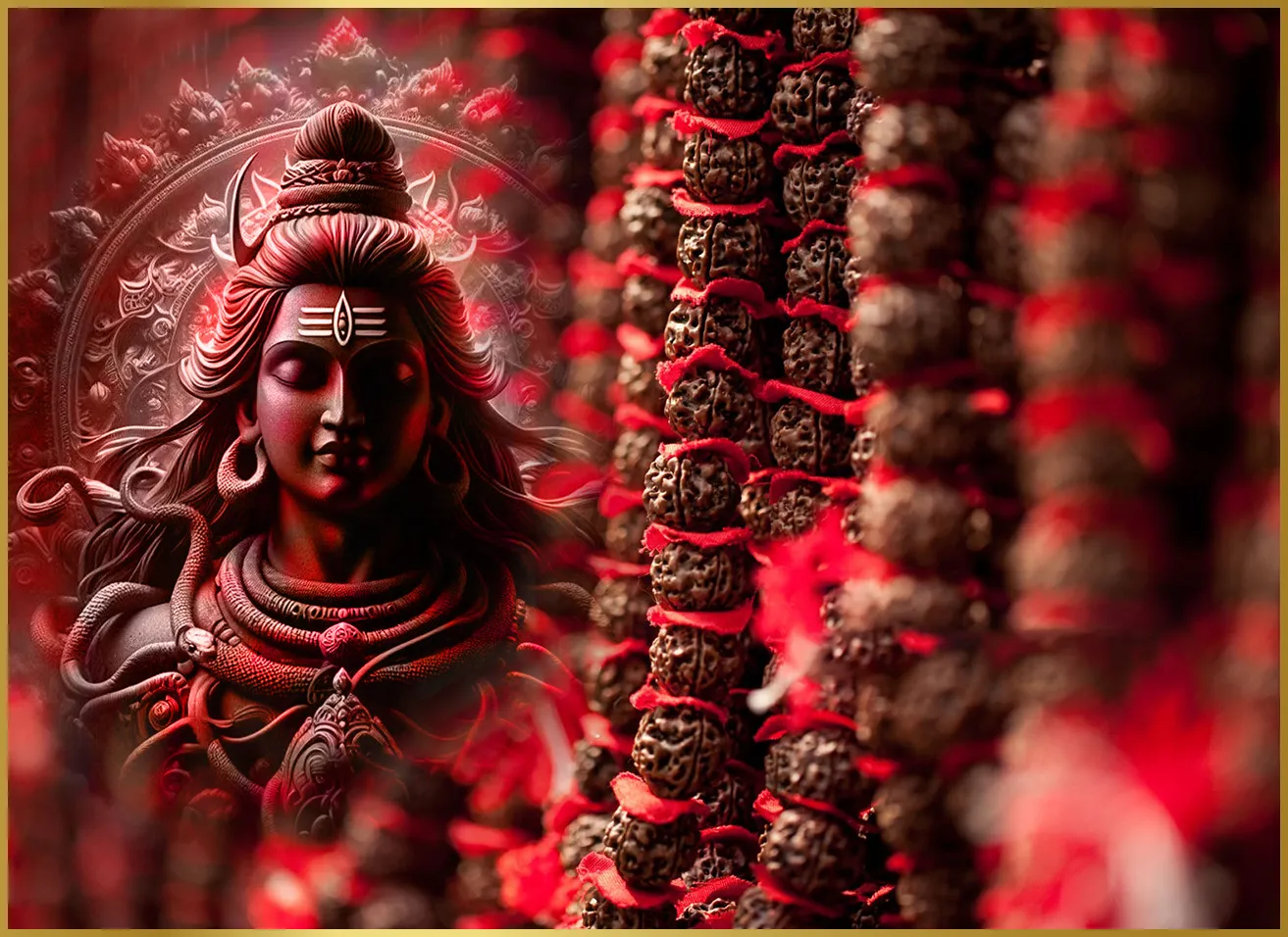 Rudraksha tree with ripe sacred beads, symbolizing divine connection and healing energy