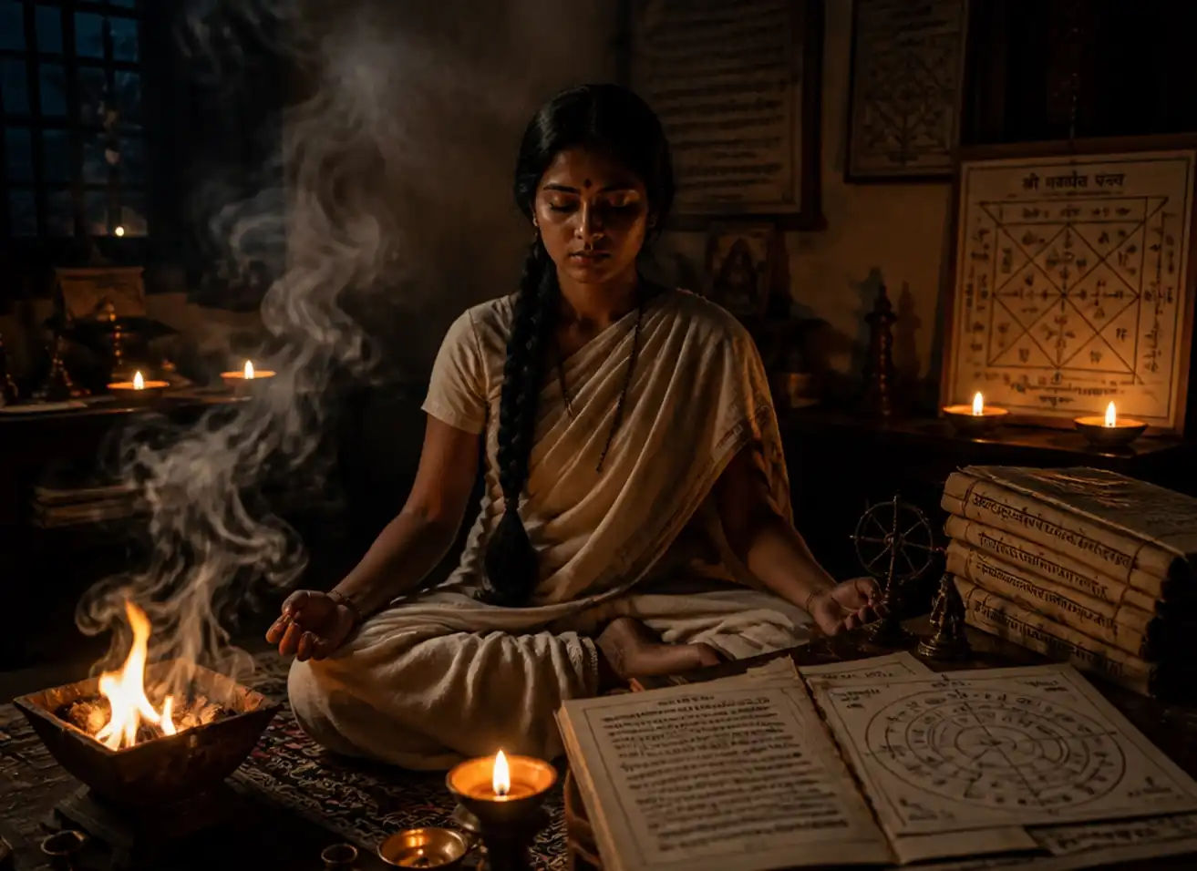 A serene spiritual setting representing Vedic remedies for Black Magic vs. Negative Energy, guided by Nabatara Foundation