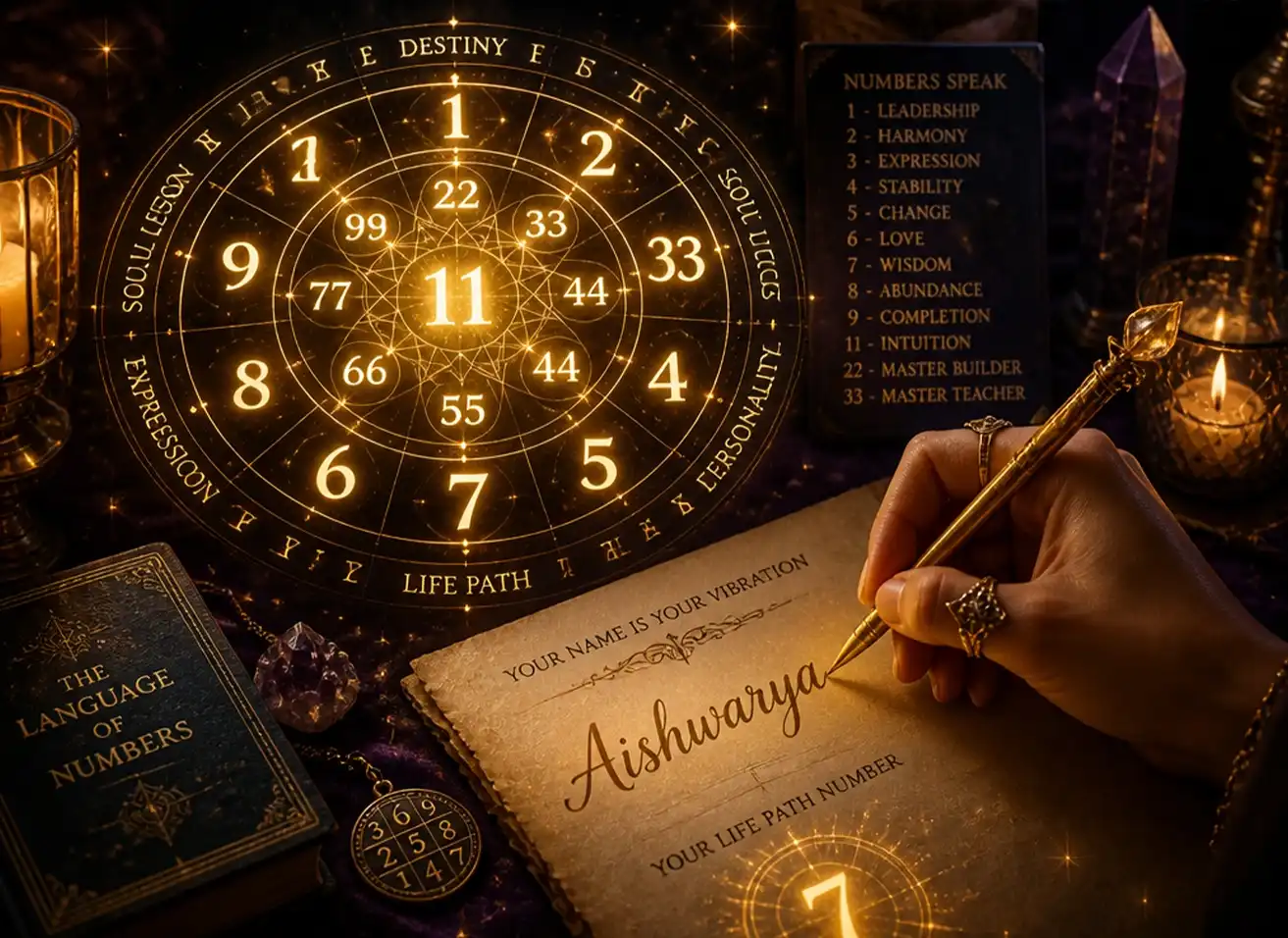 Ancient Chaldean numerology chart showing name correction principles with Nabatara Institute's sacred guidance