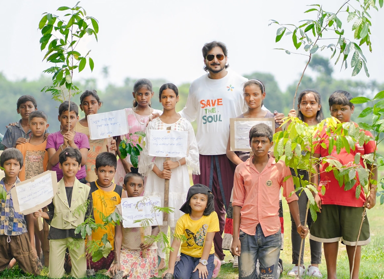 Nabatara Foundation volunteers planting trees in a spiritual eco-awareness drive promoting sustainability and environmental balance in India