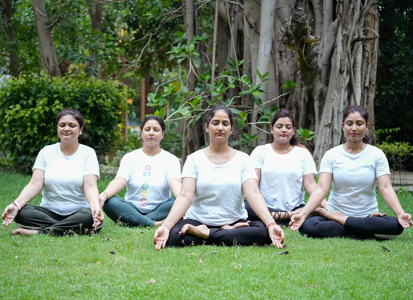 People practicing yoga and meditation at Nabatara Institute guided by Gaurav Tribedi for inner peace and spiritual growth